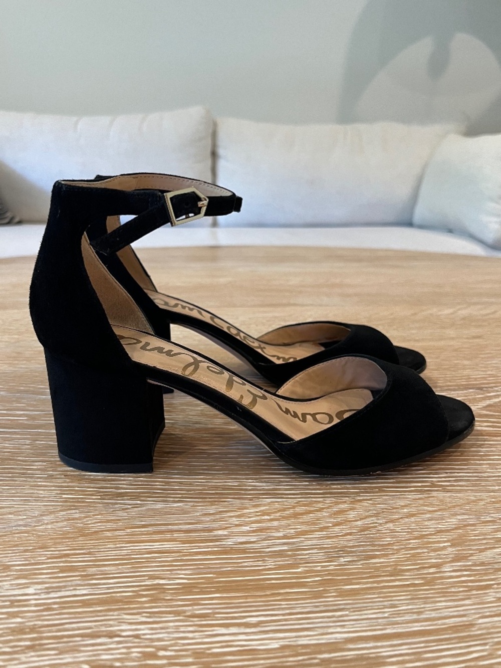 Sam Edelman Black Suede Ankle Strap Block Heel Sandals